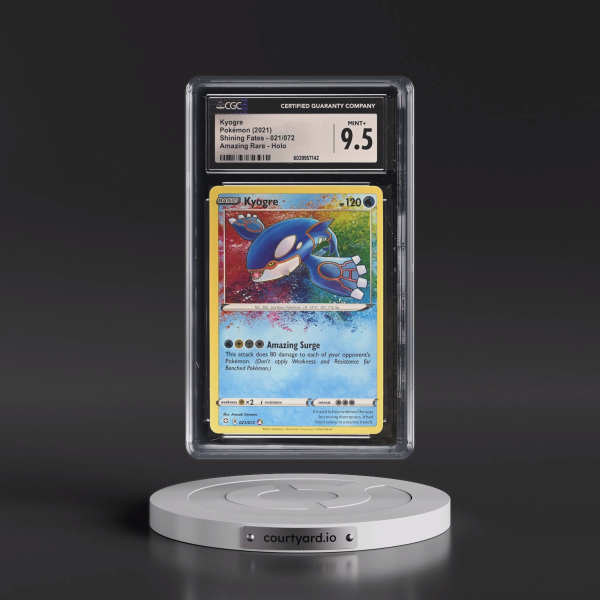 2021 Shining Fates #021/072 Kyogre - Amazing Rare Holo (CGC 9.5 MINT+)