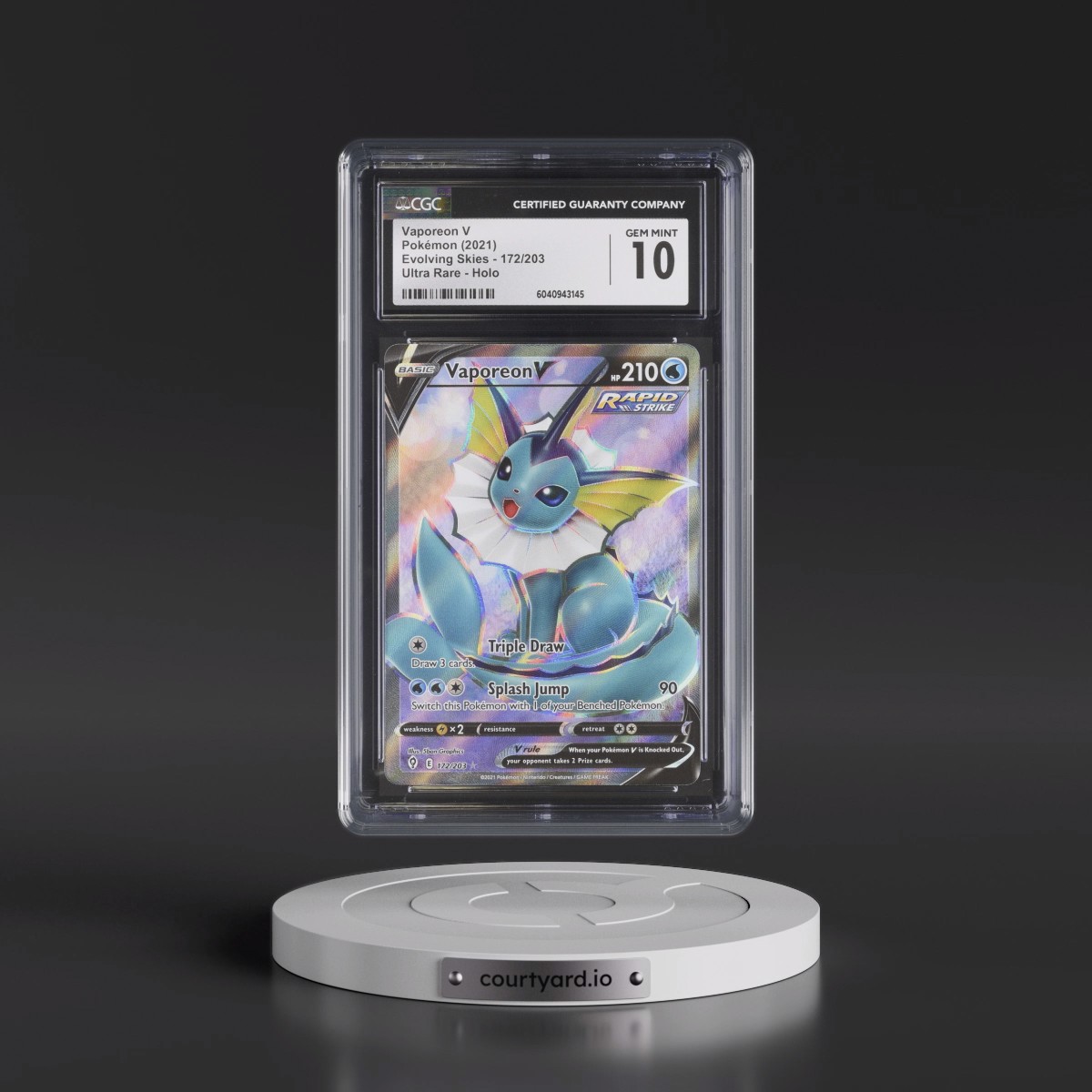 2021 Evolving Skies #172/203 Vaporeon V - Ultra Rare Holo (CGC 10 GEM MINT)