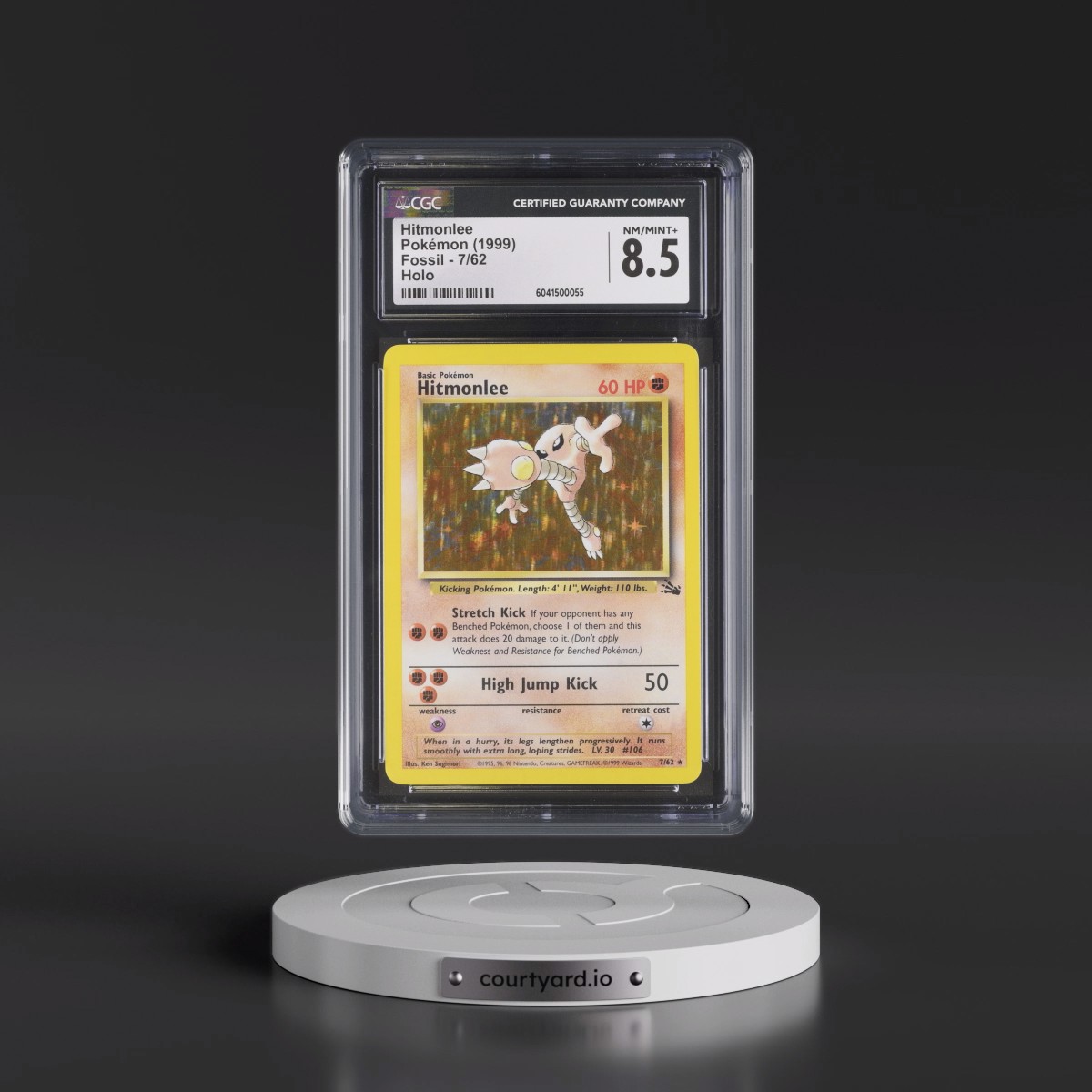 1999 Fossil #7/62 Hitmonlee - Galaxy Star Holo (CGC 8.5 NM-MT+)