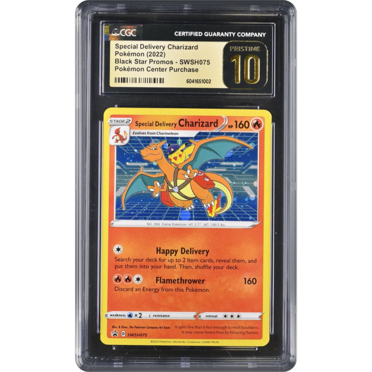 2017 Black Star Promos - Sword & Shield #SWSH075 Special Delivery Charizard - Pokémon Center Purchase (Cosmos Holo) (CGC 10 PRISTINE)