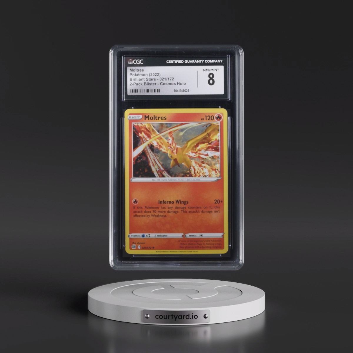 2022 Brilliant Stars #021/172 Moltres - Silver Tempest 2-Pack Blister (Cosmos Holo) (CGC 8 NM-MT)