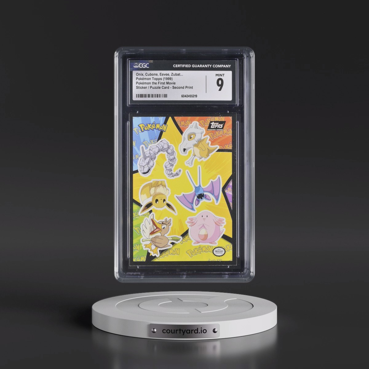 1999 Pokémon the First Movie Onix, Cubone, Eevee, Zubat... - Sticker / Ash Puzzle Card Second Print (Black Topps Logo) (CGC 9 MINT)