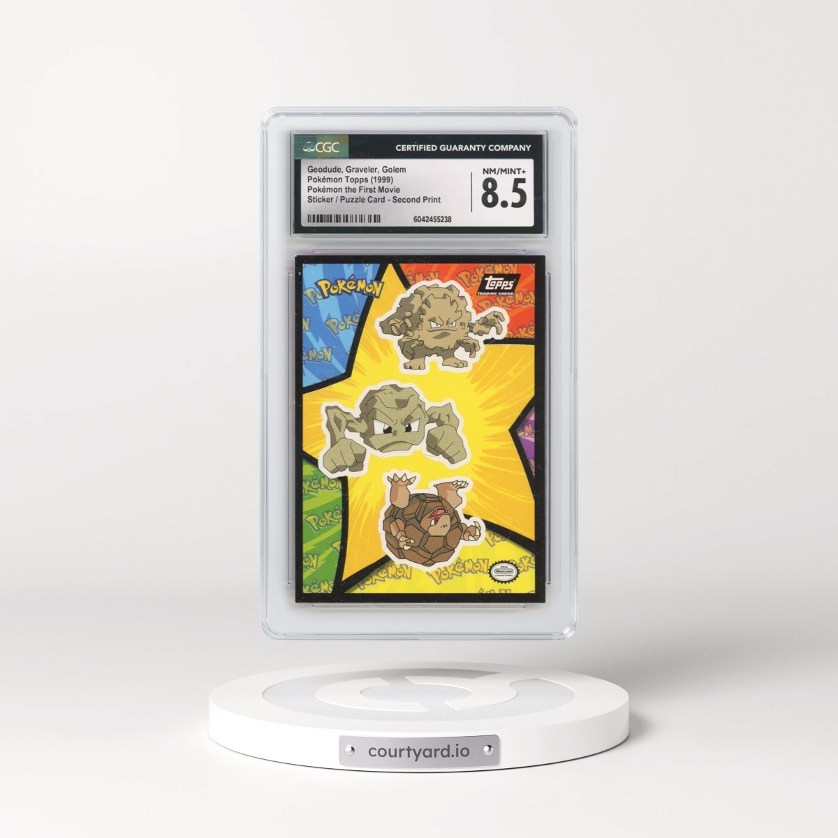 1999 Pokémon the First Movie Geodude, Graveler, Golem - Sticker / Ash Puzzle Card Second Print (Black Topps Logo) (CGC 8.5 NM-MT+)