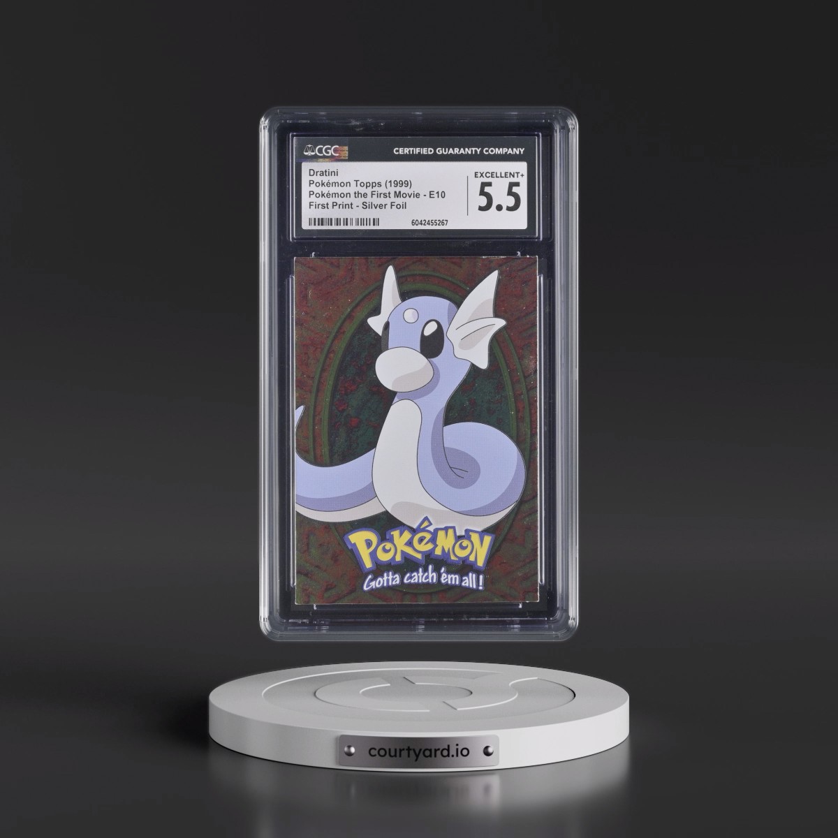 1999 Pokémon the First Movie #E10 No.147 Dratini - First Print (Blue Topps Logo) Silver Foil (CGC 5.5 EX+)