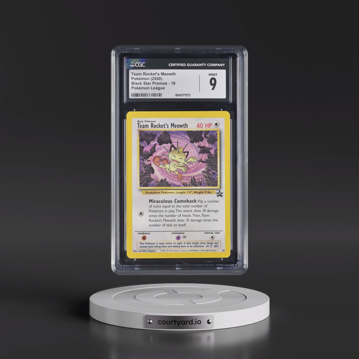1999 Black Star Promos #18 Team Rocket's Meowth - Pokémon League (CGC 9 MINT)