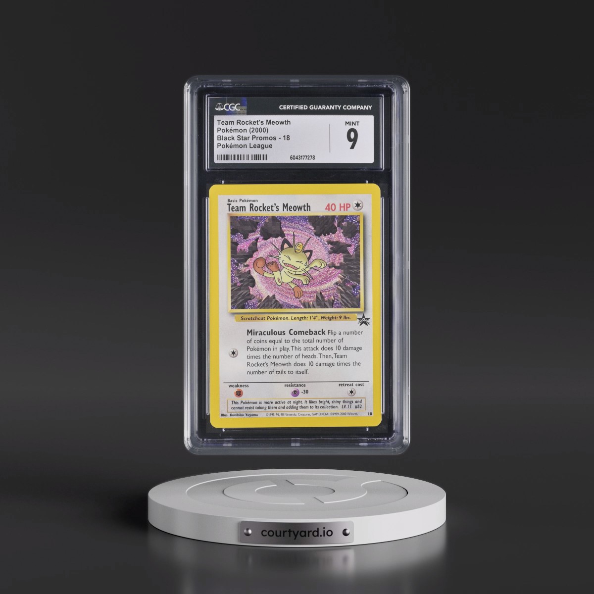 1999 Black Star Promos #18 Team Rocket's Meowth - Pokémon League (CGC 9 MINT)