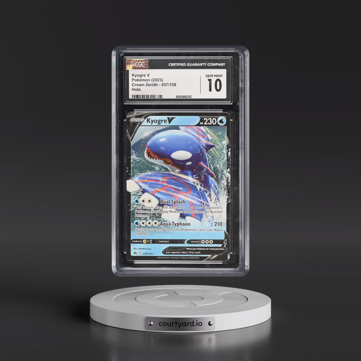 2023 Crown Zenith #037/159 Kyogre V - Holo (CGC 10 GEM MINT)