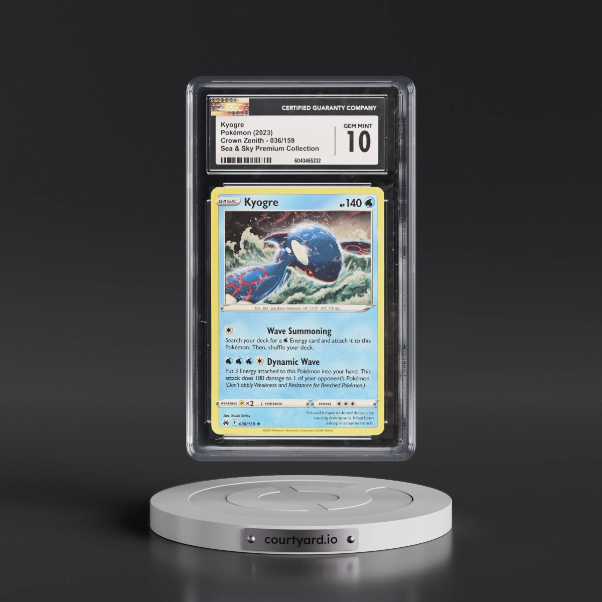 2023 Crown Zenith #036/159 Kyogre - Sea & Sky Premium Collection (Cosmos Holo) (CGC 10 GEM MINT)