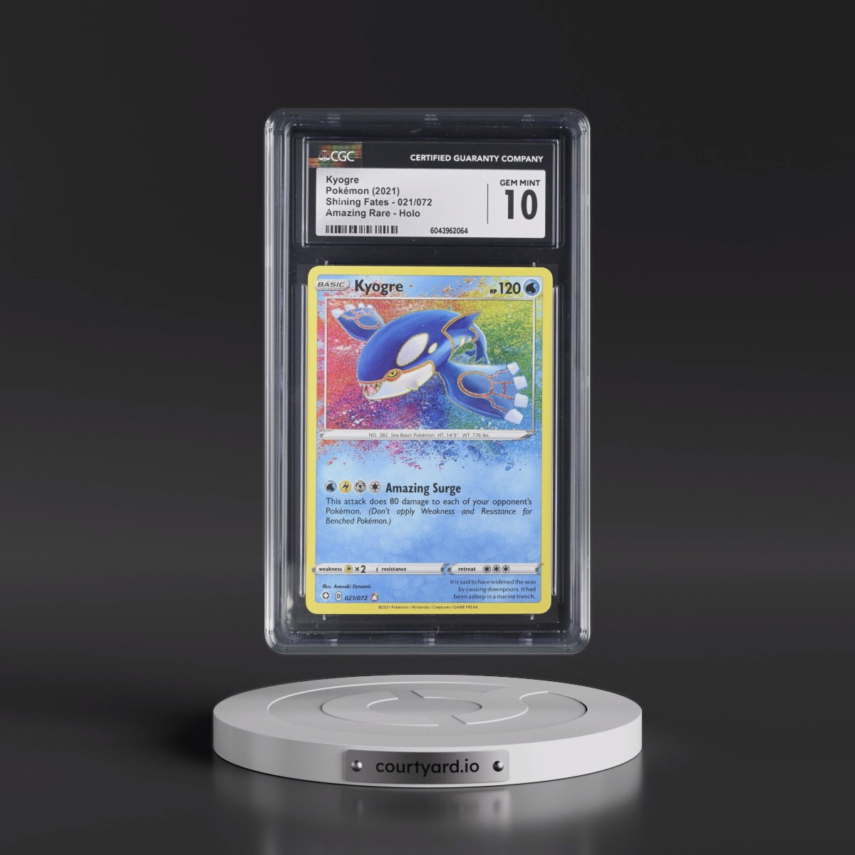 2021 Shining Fates #021/072 Kyogre - Amazing Rare Holo (CGC 10 GEM MINT)