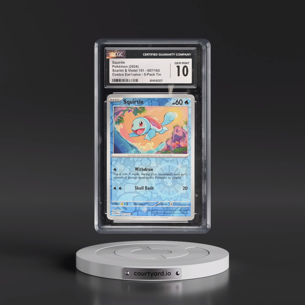 2023 Scarlet & Violet 151 - MEW EN #007/165 Squirtle - (Rev. Cos. Holo)Costco Exclusive (2023 on Card) 5-Pack Tin (CGC 10 GEM MINT)