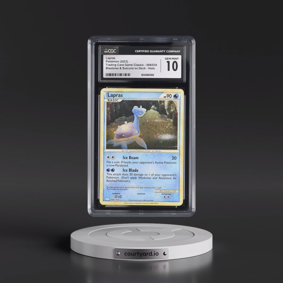 2023 Trading Card Game Classic - CLV, CLC, CLB #008/034 Lapras - Blastoise & Suicune ex Deck - CLB Holo (CGC 10 GEM MINT)