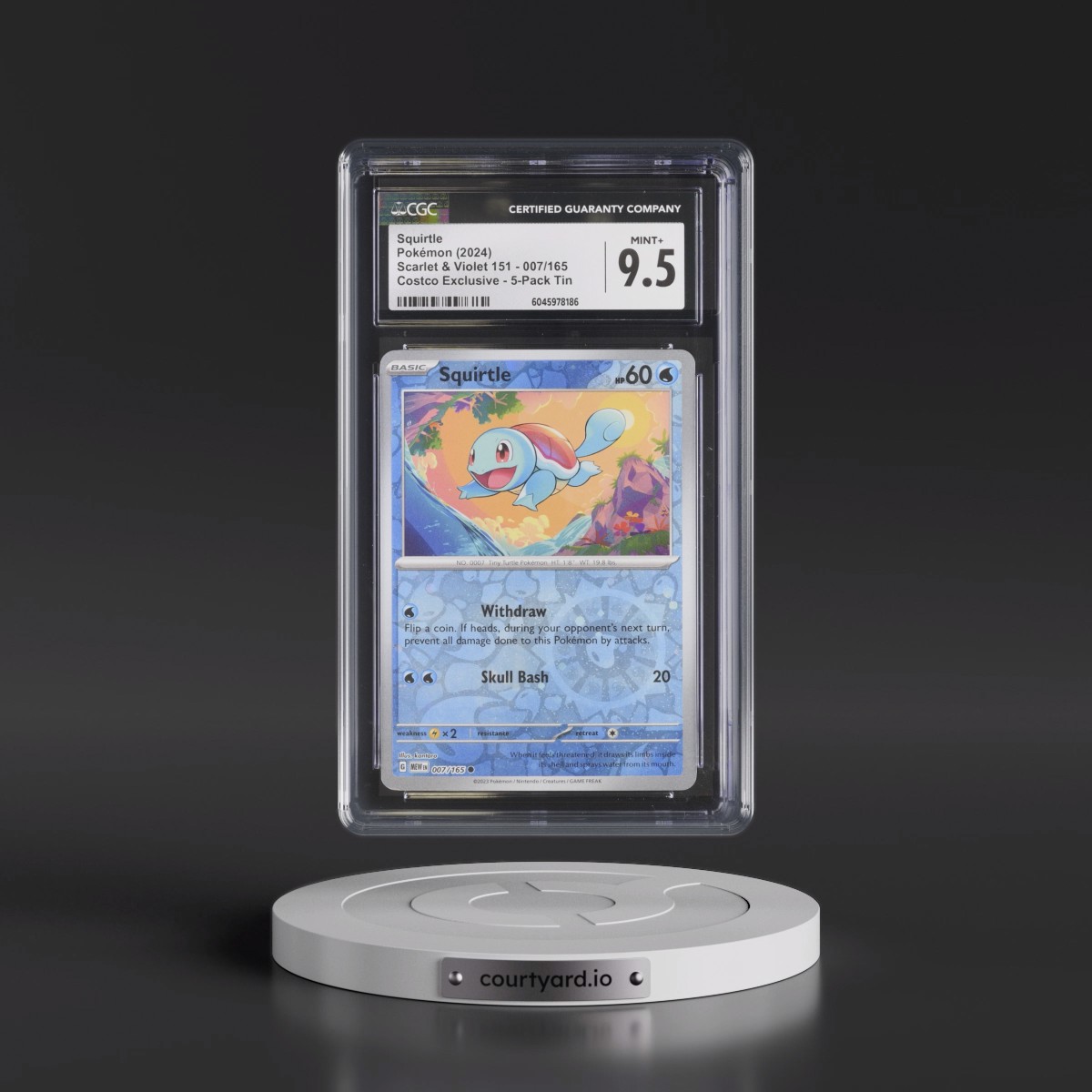 2023 Scarlet & Violet 151 - MEW EN #007/165 Squirtle - (Rev. Cos. Holo)Costco Exclusive (2023 on Card) 5-Pack Tin (CGC 9.5 MINT+)