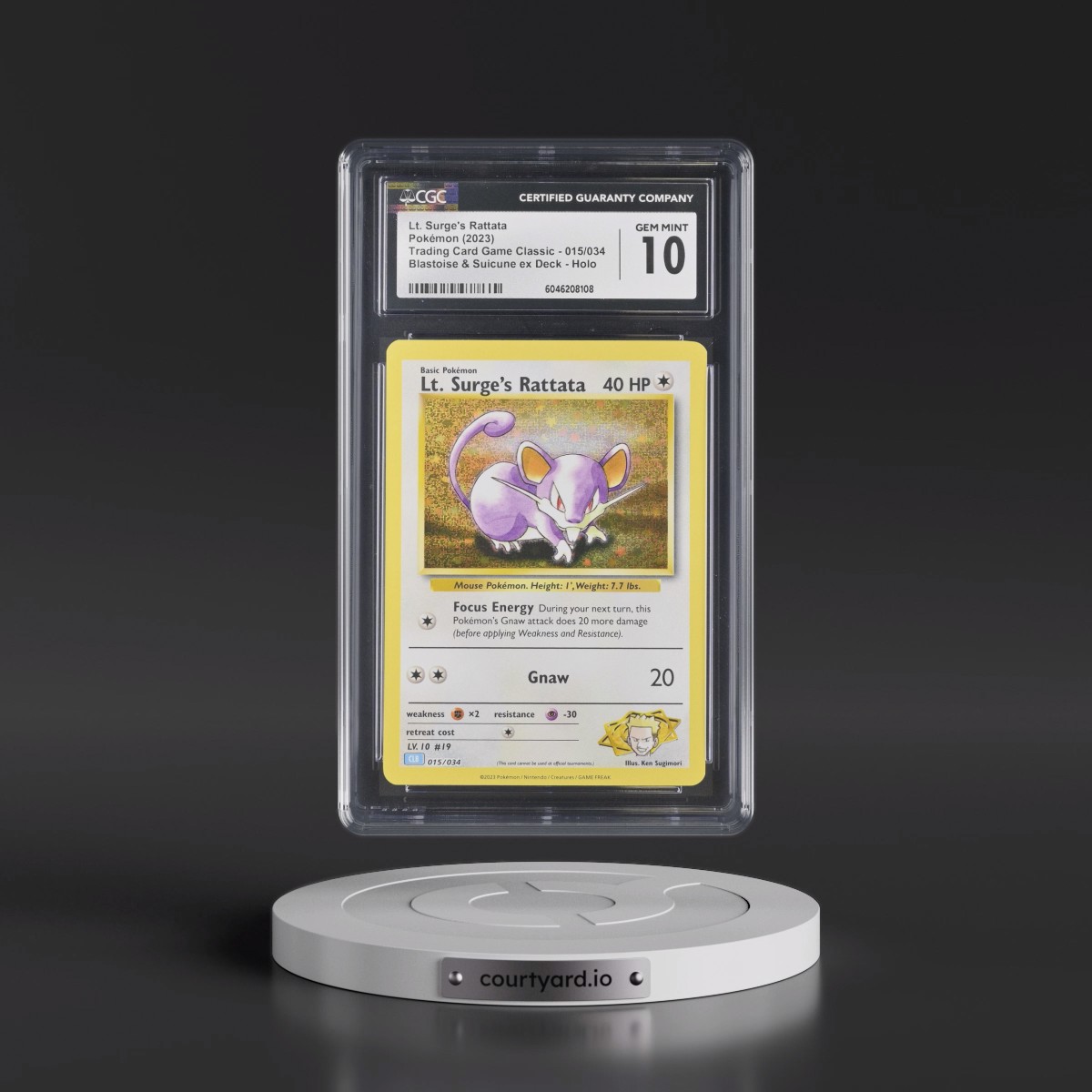 2023 Trading Card Game Classic - CLV, CLC, CLB #015/034 Lt. Surge's Rattata - Blastoise & Suicune ex Deck - CLB Holo (CGC 10 GEM MINT)