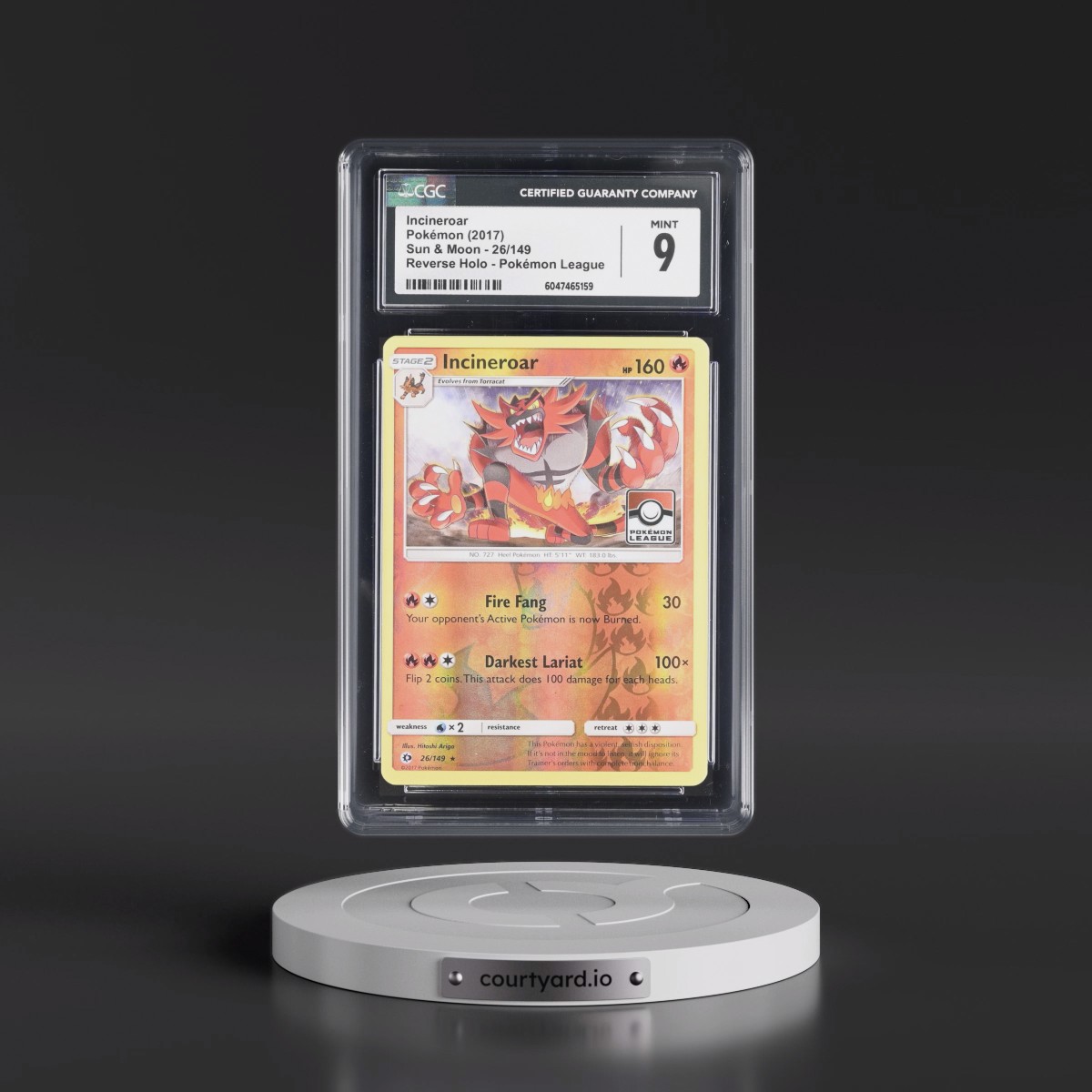 2017 Sun & Moon #26/149 Incineroar - Reverse Holo Pokémon League (CGC 9 MINT)