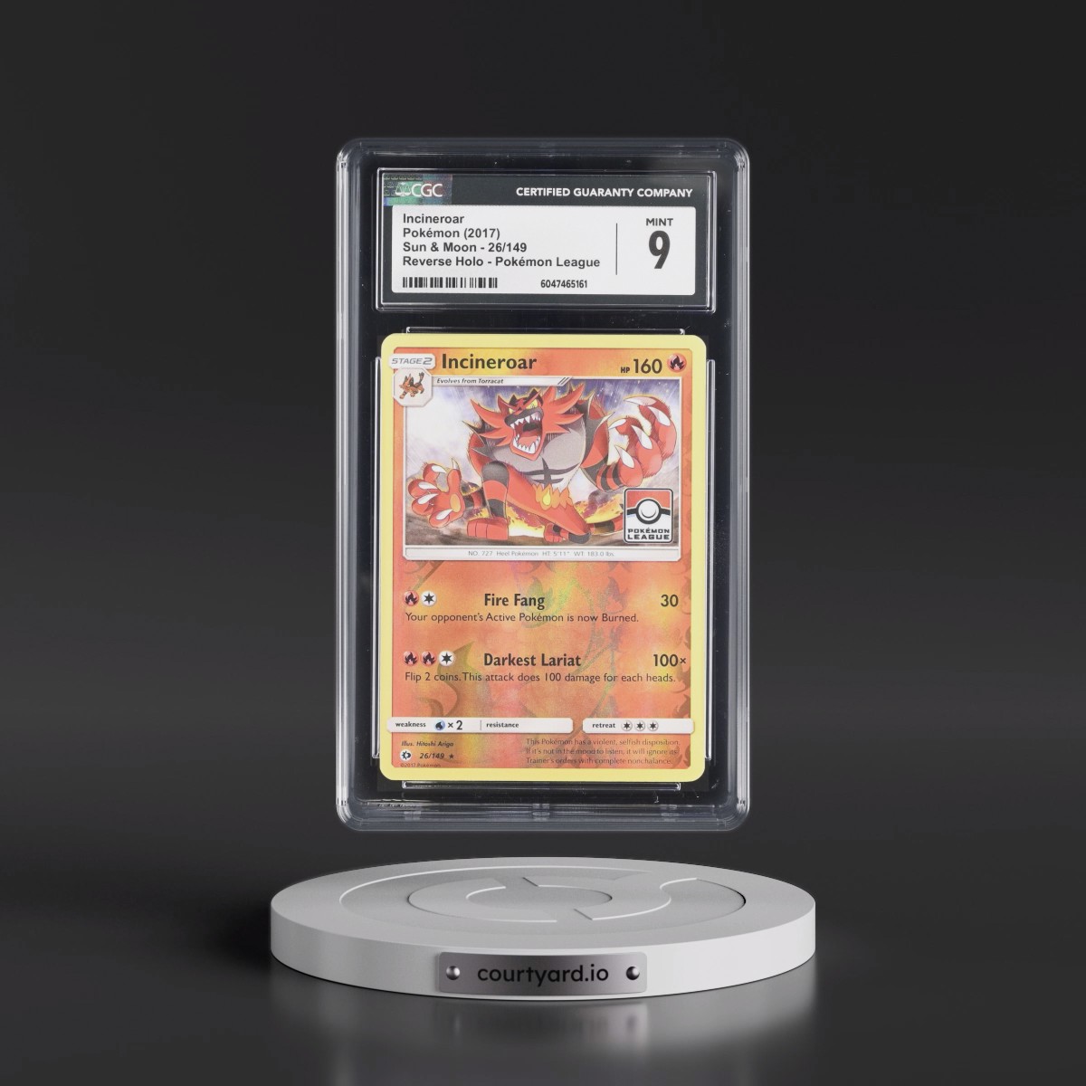 2017 Sun & Moon #26/149 Incineroar - Reverse Holo Pokémon League (CGC 9 MINT)