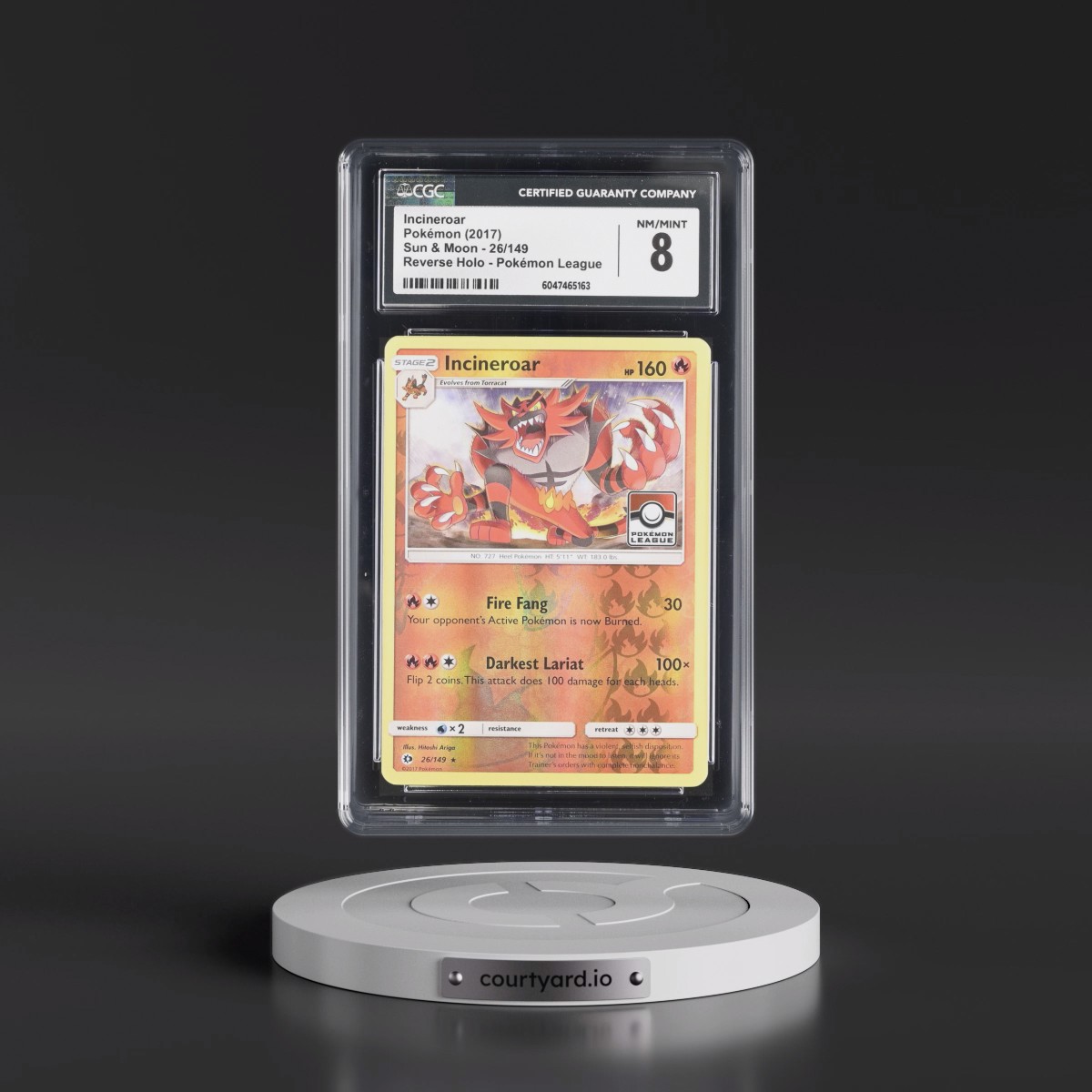 2017 Sun & Moon #26/149 Incineroar - Reverse Holo Pokémon League (CGC 8 NM-MT)