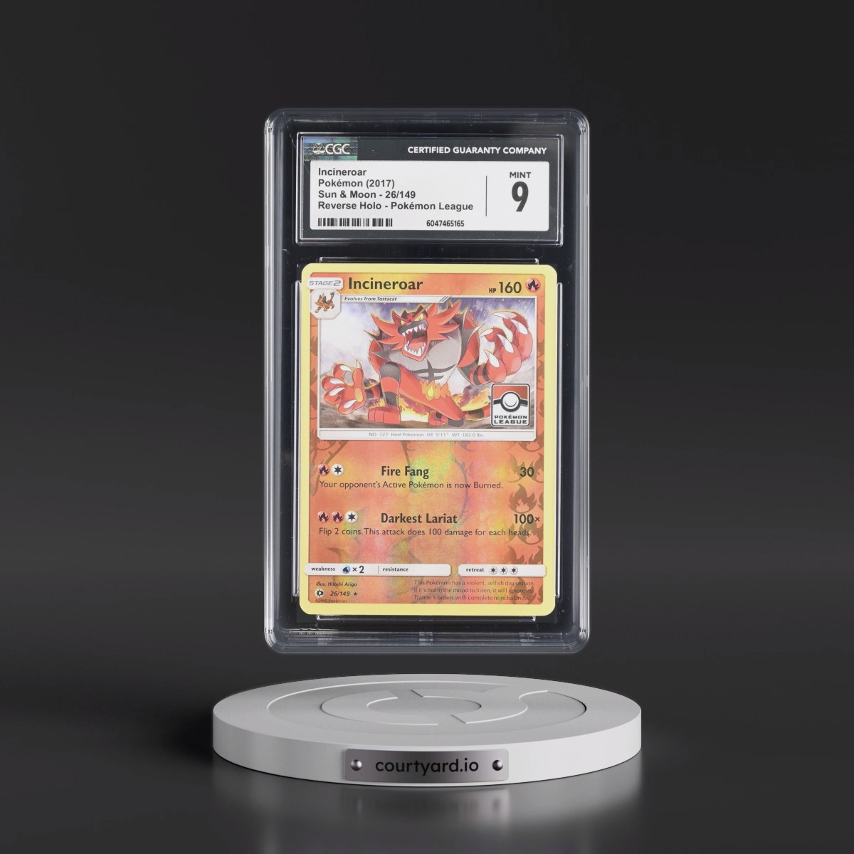 2017 Sun & Moon #26/149 Incineroar - Reverse Holo Pokémon League (CGC 9 MINT)