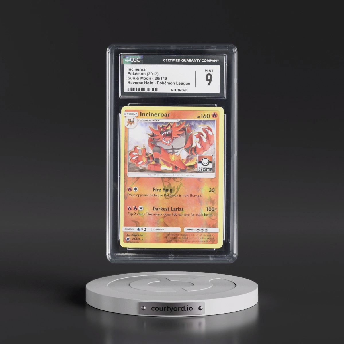 2017 Sun & Moon #26/149 Incineroar - Reverse Holo Pokémon League (CGC 9 MINT)