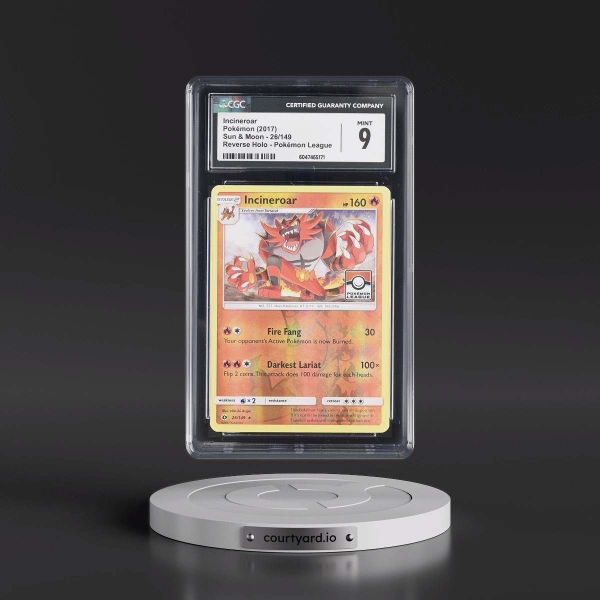 2017 Sun & Moon #26/149 Incineroar - Reverse Holo Pokémon League (CGC 9 MINT)