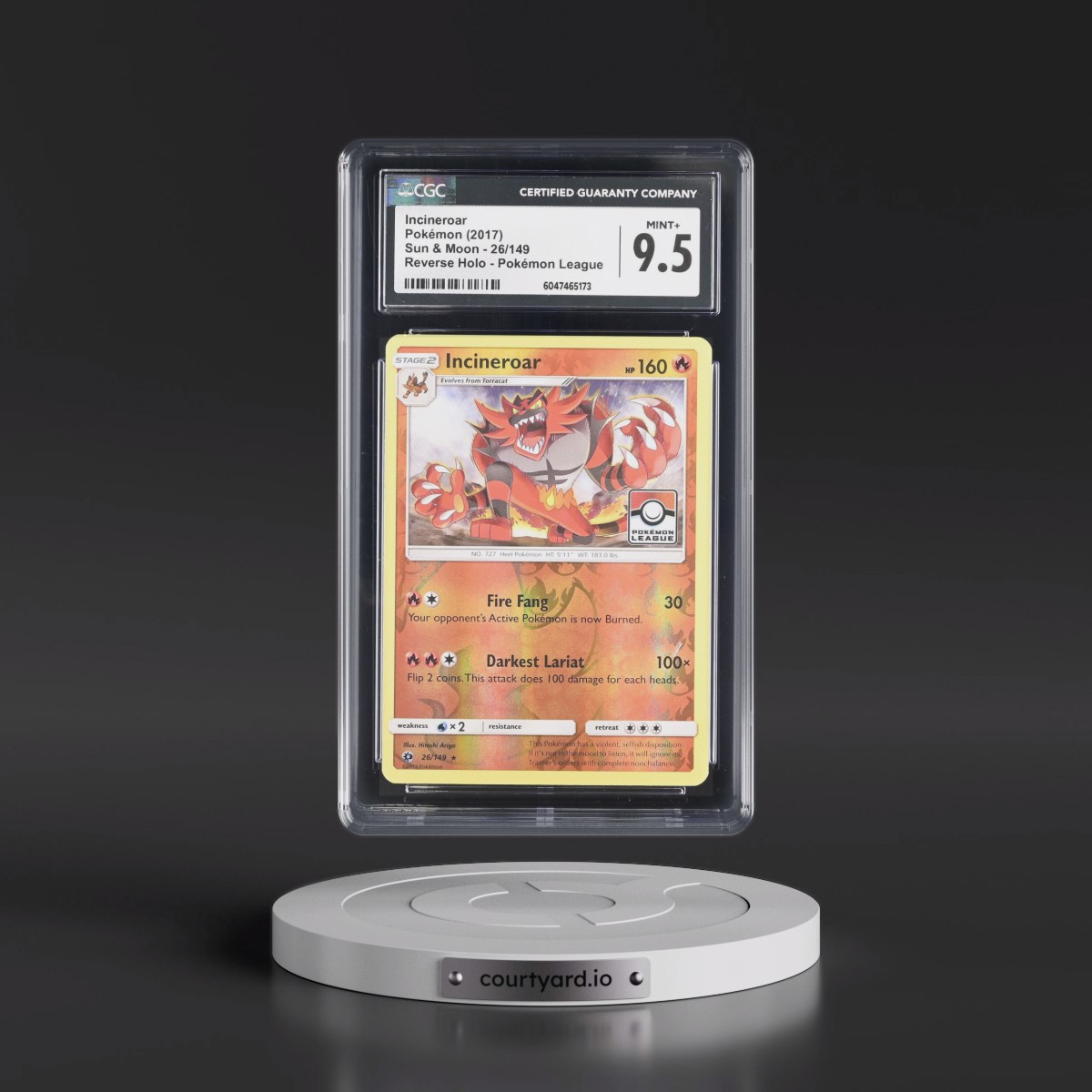 2017 Sun & Moon #26/149 Incineroar - Reverse Holo Pokémon League (CGC 9.5 MINT+)