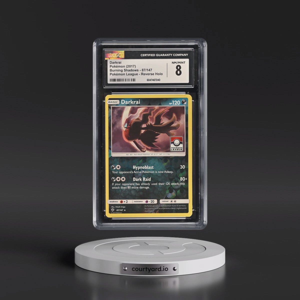 2017 Burning Shadows #87/147 Darkrai - Reverse Holo Pokémon League (CGC 8 NM-MT)