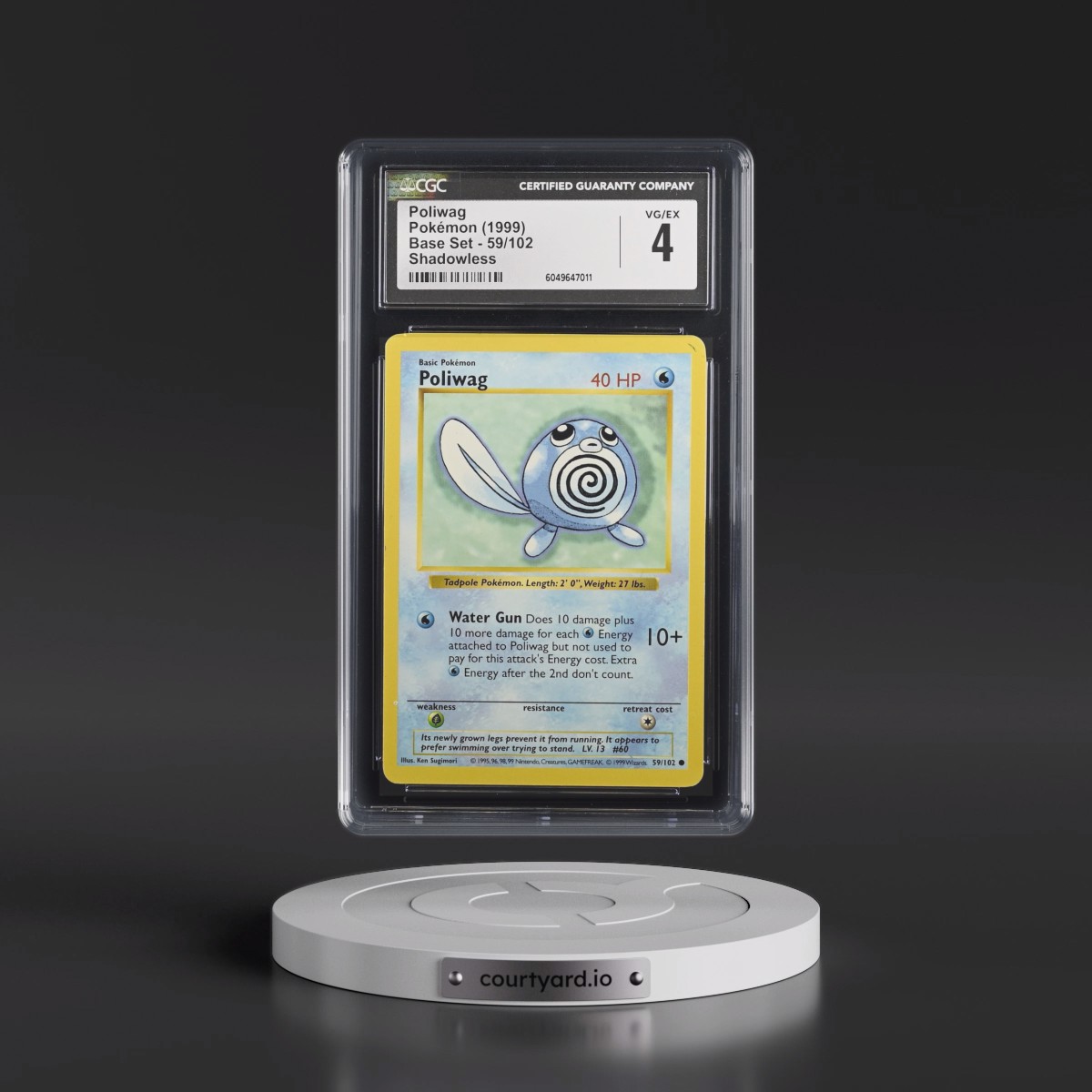 1999 Base Set #59/102 Poliwag - Shadowless Shadowless (CGC 4 VG-EX)
