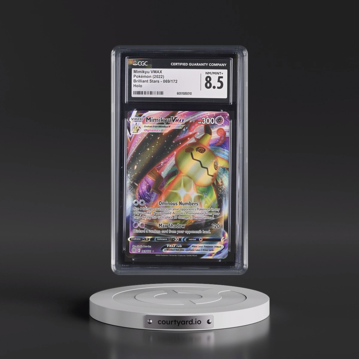 2022 Brilliant Stars #069/172 Mimikyu VMAX - Holo (CGC 8.5 NM-MT+)