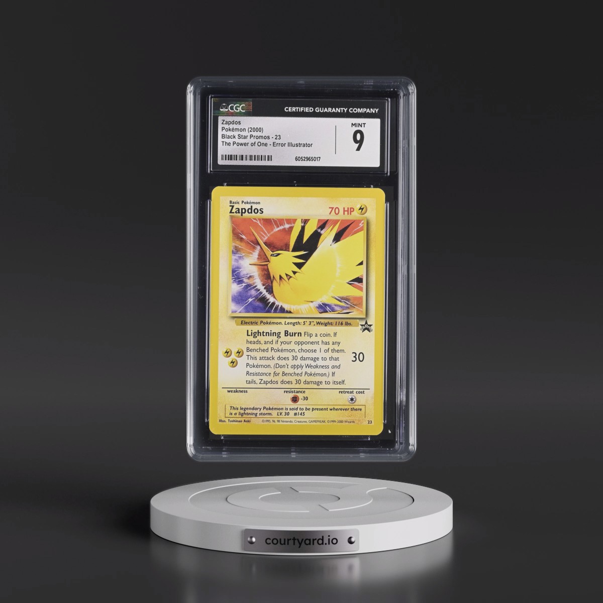 1999 Black Star Promos #23 Zapdos - The Power of One Error Illustrator - Aoki (CGC 9 MINT)