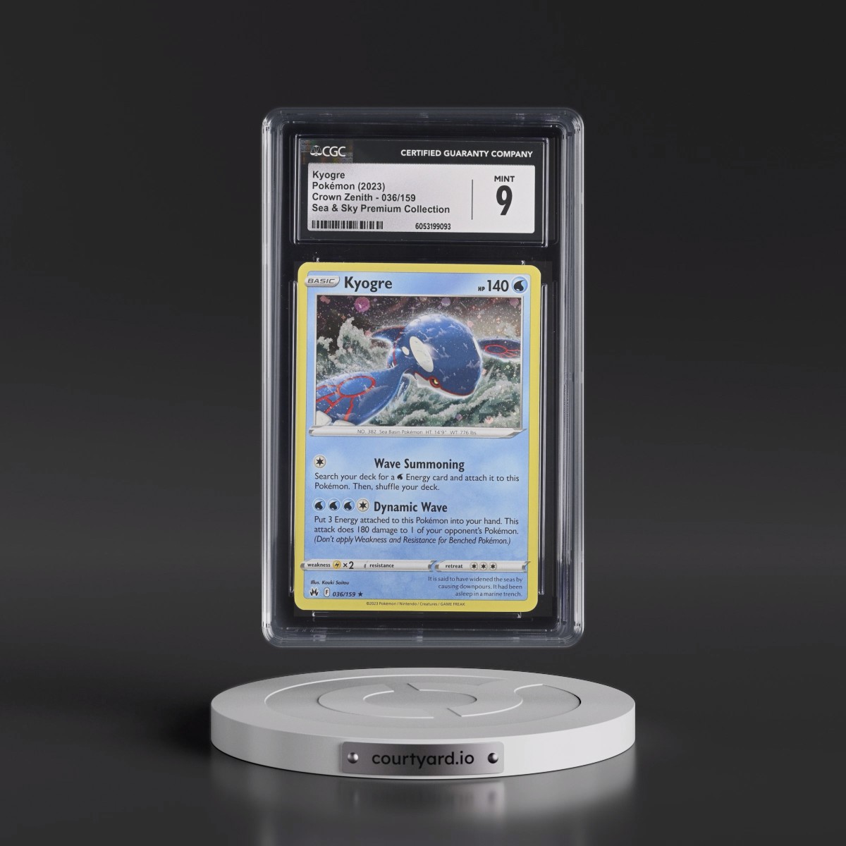2023 Crown Zenith #036/159 Kyogre - Sea & Sky Premium Collection (Cosmos Holo) (CGC 9 MINT)