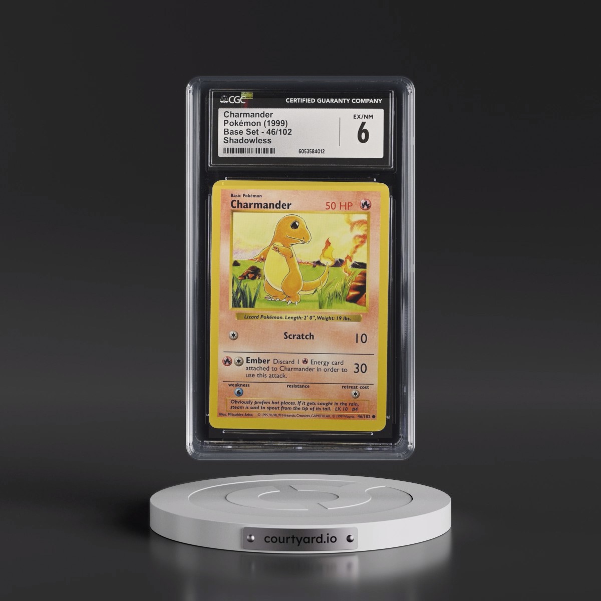 1999 Base Set #46/102 Charmander - Shadowless Shadowless (CGC 6 EX-NM)