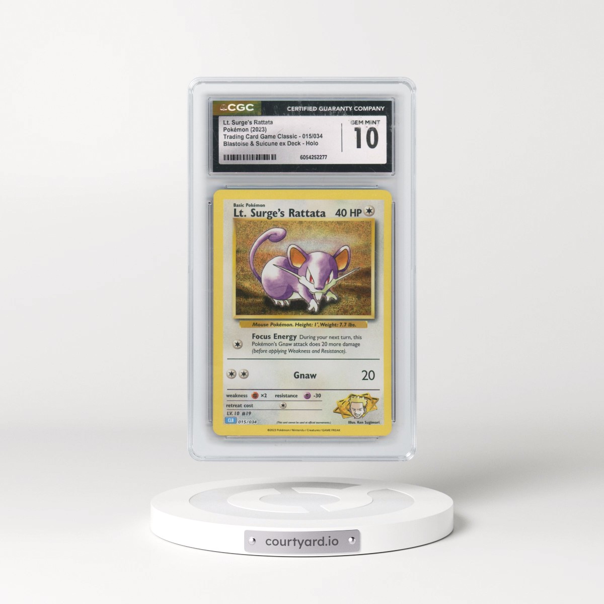2023 Trading Card Game Classic - CLV, CLC, CLB #015/034 Lt. Surge's Rattata - Blastoise & Suicune ex Deck - CLB Holo (CGC 10 GEM MINT)