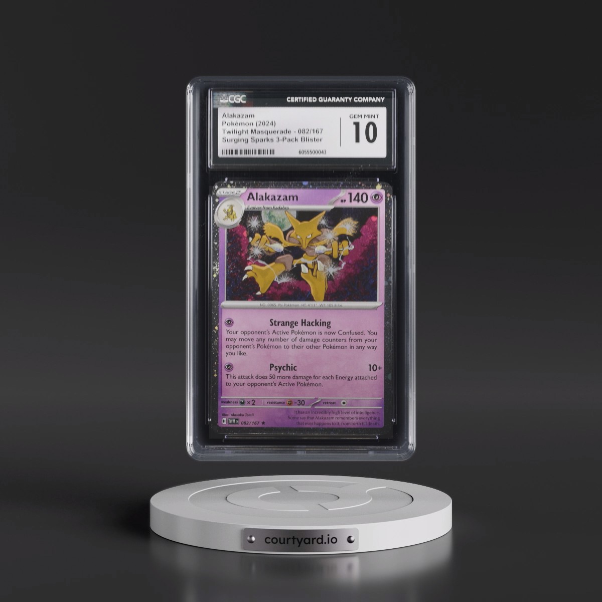 2024 Twilight Masquerade - TWM EN #082/167 Alakazam - Surging Sparks 3-Pack Blister (Cosmos Holo) (CGC 10 GEM MINT)