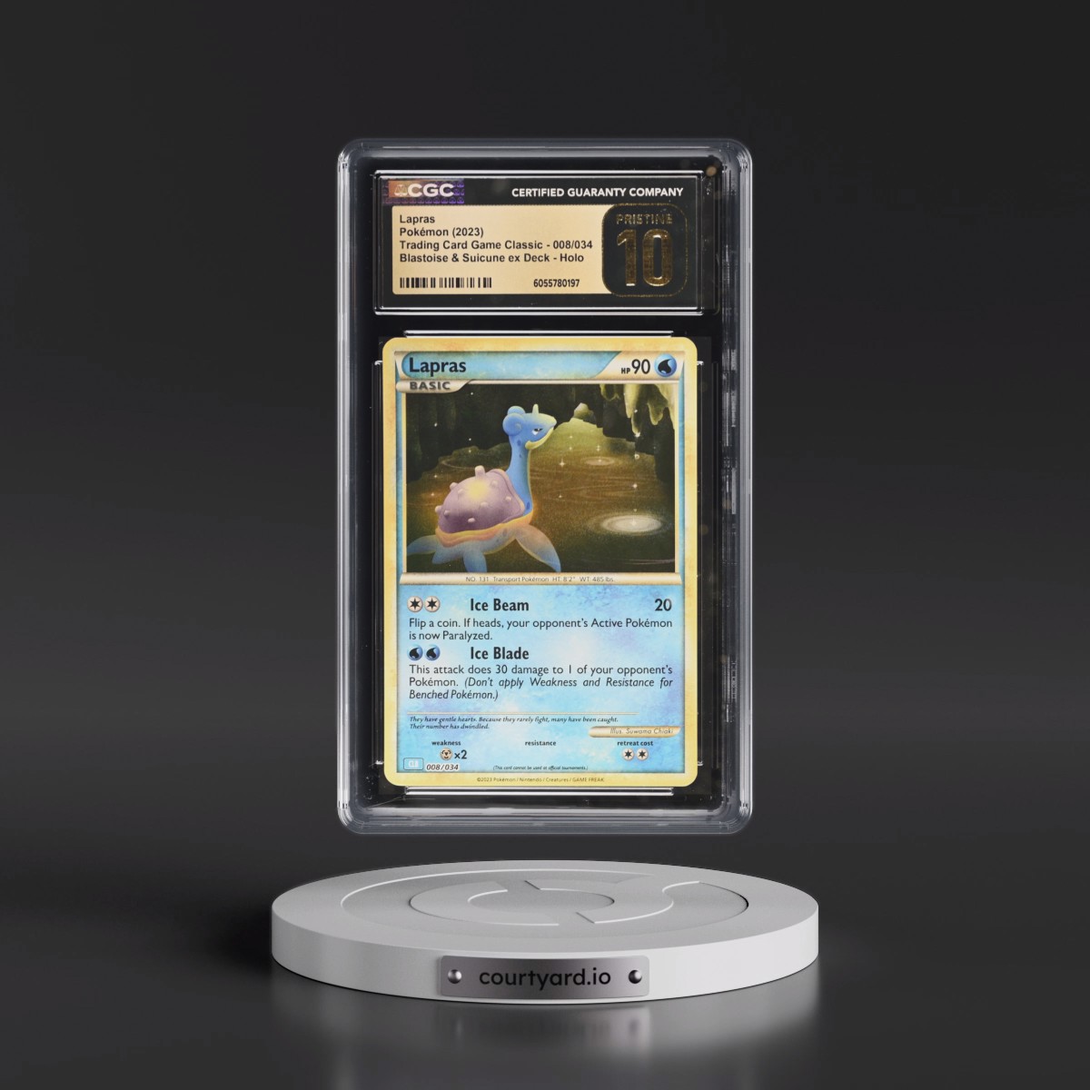 2023 Trading Card Game Classic - CLV, CLC, CLB #008/034 Lapras - Blastoise & Suicune ex Deck - CLB Holo (CGC 10 PRISTINE)