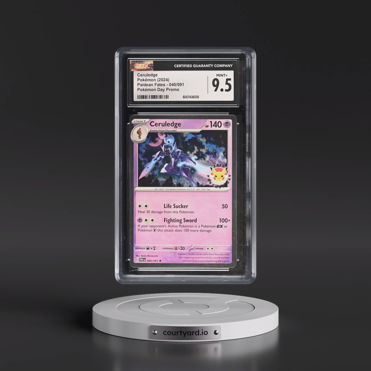 2024 Paldean Fates - PAF EN #040/091 Ceruledge - Pokémon Day Promo (Cosmos Holo) (CGC 9.5 MINT+)