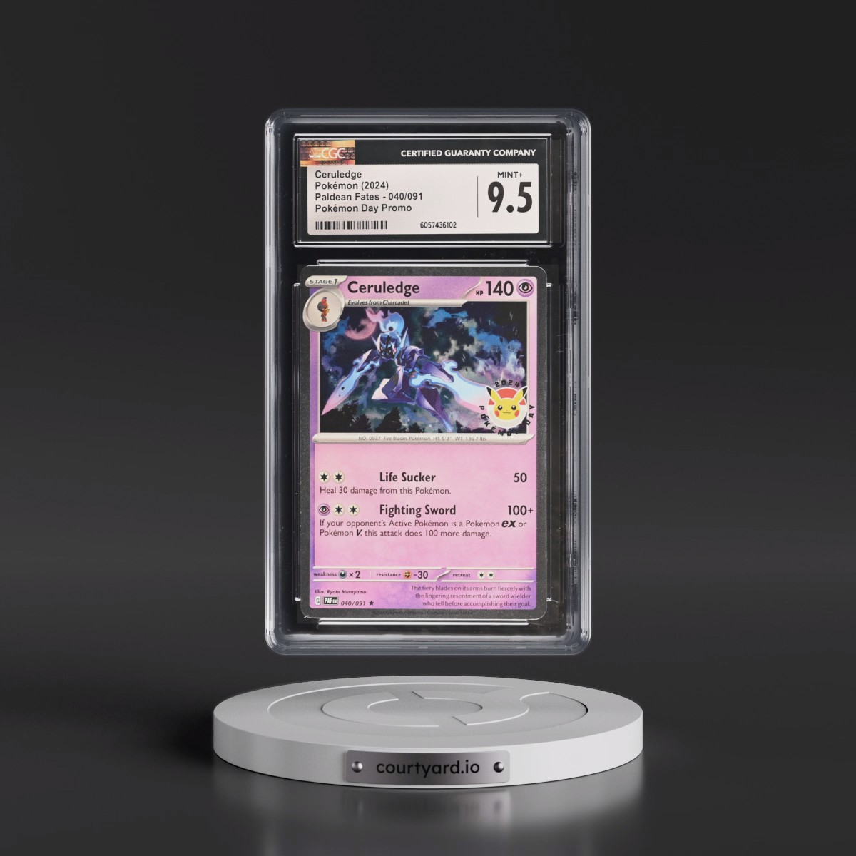 2024 Paldean Fates - PAF EN #040/091 Ceruledge - Pokémon Day Promo (Cosmos Holo) (CGC 9.5 MINT+)