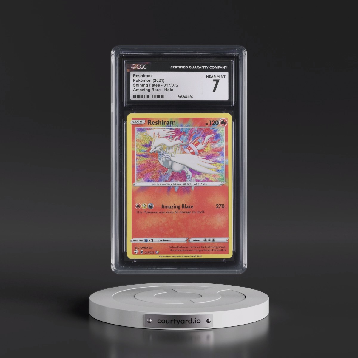 2021 Shining Fates #017/072 Reshiram - Amazing Rare Holo (CGC 7 NM)