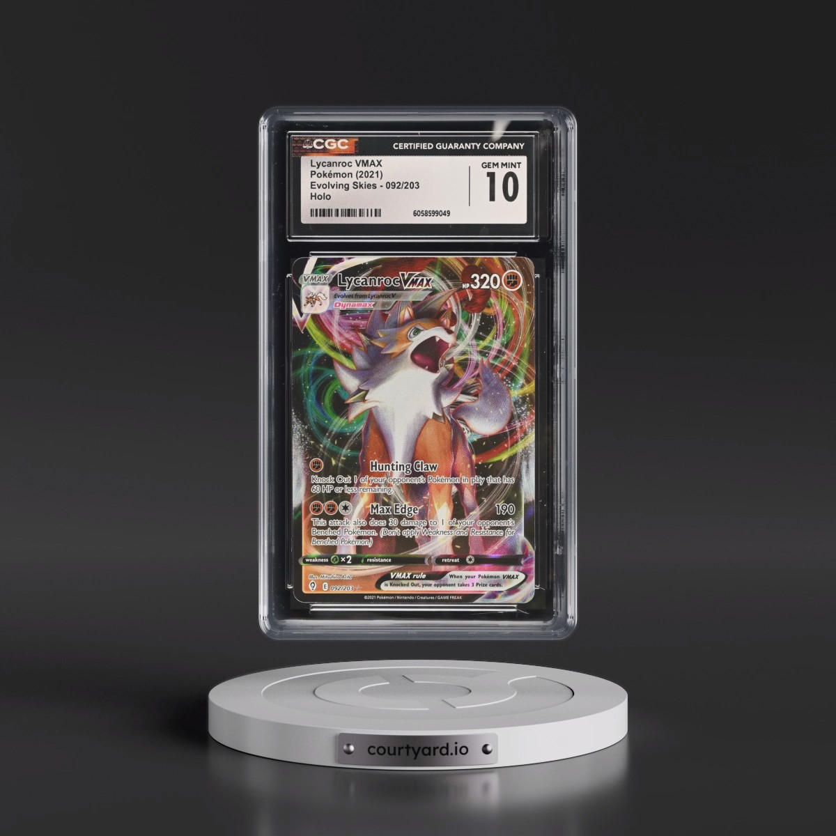 2021 Evolving Skies #092/203 Lycanroc VMAX - Holo (CGC 10 GEM MINT)