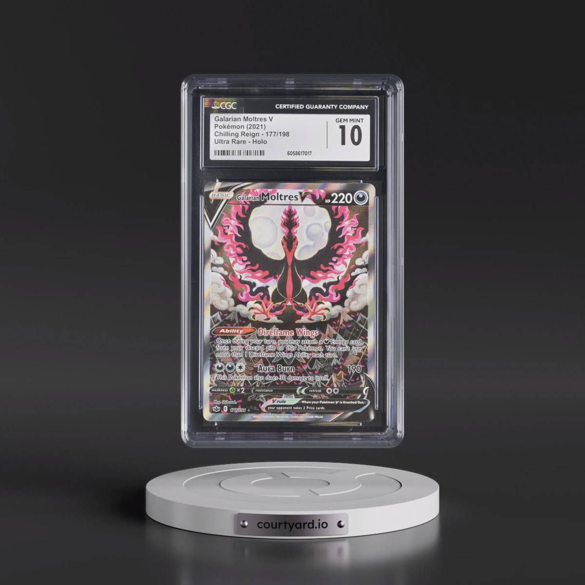 2021 Chilling Reign #177/198 Galarian Moltres V - Ultra Rare Holo (CGC 10 GEM MINT)