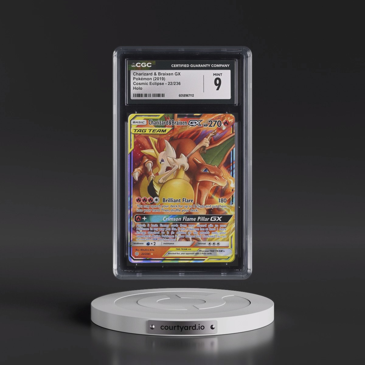 2019 Cosmic Eclipse #22/236 Charizard &amp; Braixen GX - Holo (CGC 9 MINT)