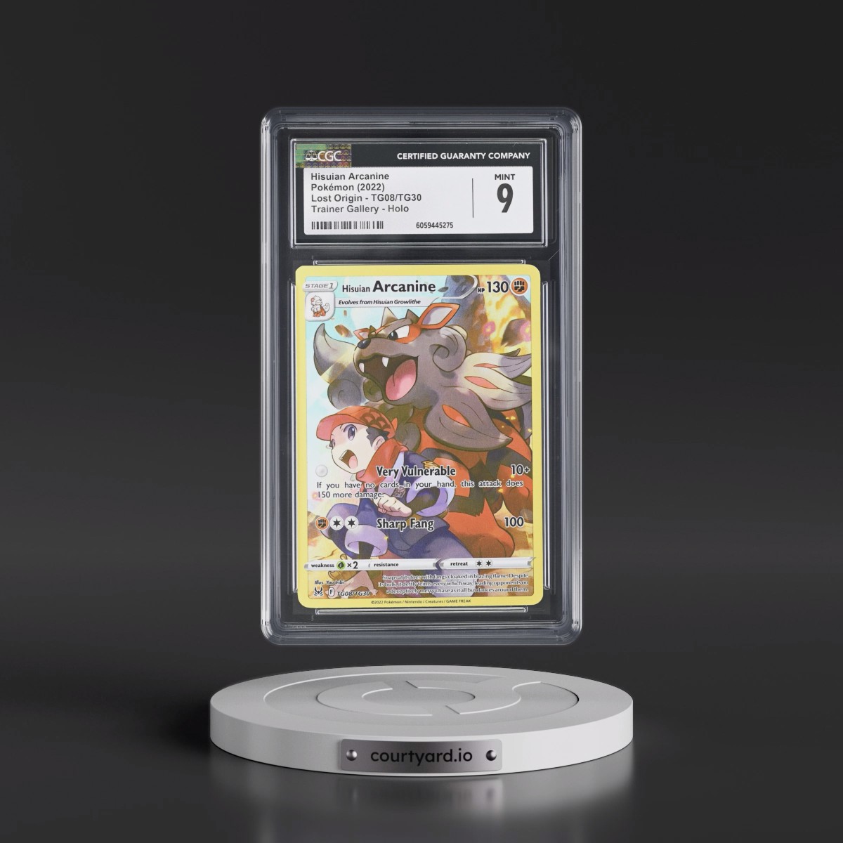 2022 Lost Origin #TG08/TG30 Hisuian Arcanine - Trainer Gallery Holo (CGC 9 MINT)