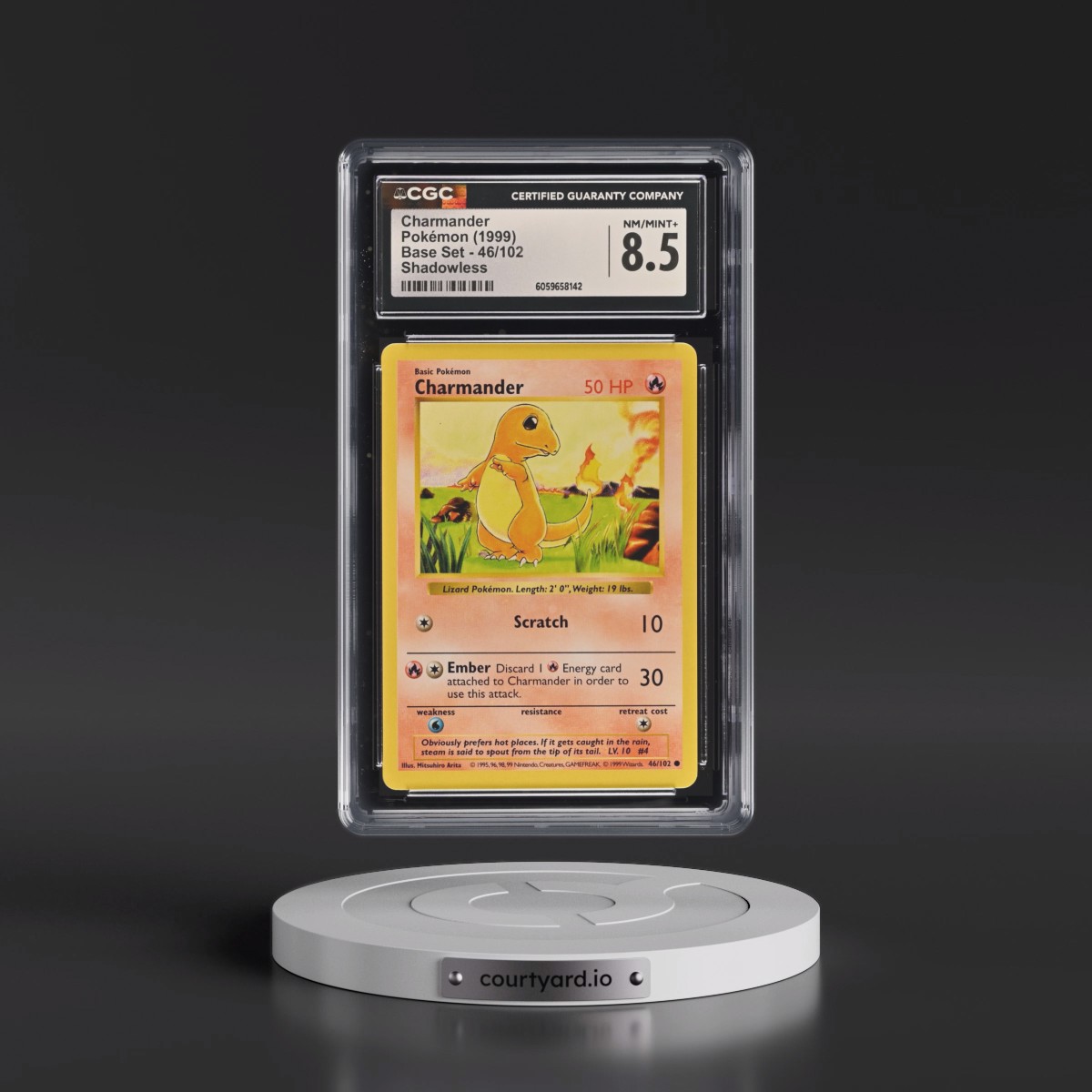 1999 Base Set #46/102 Charmander - Shadowless Shadowless (CGC 8.5 NM-MT+)