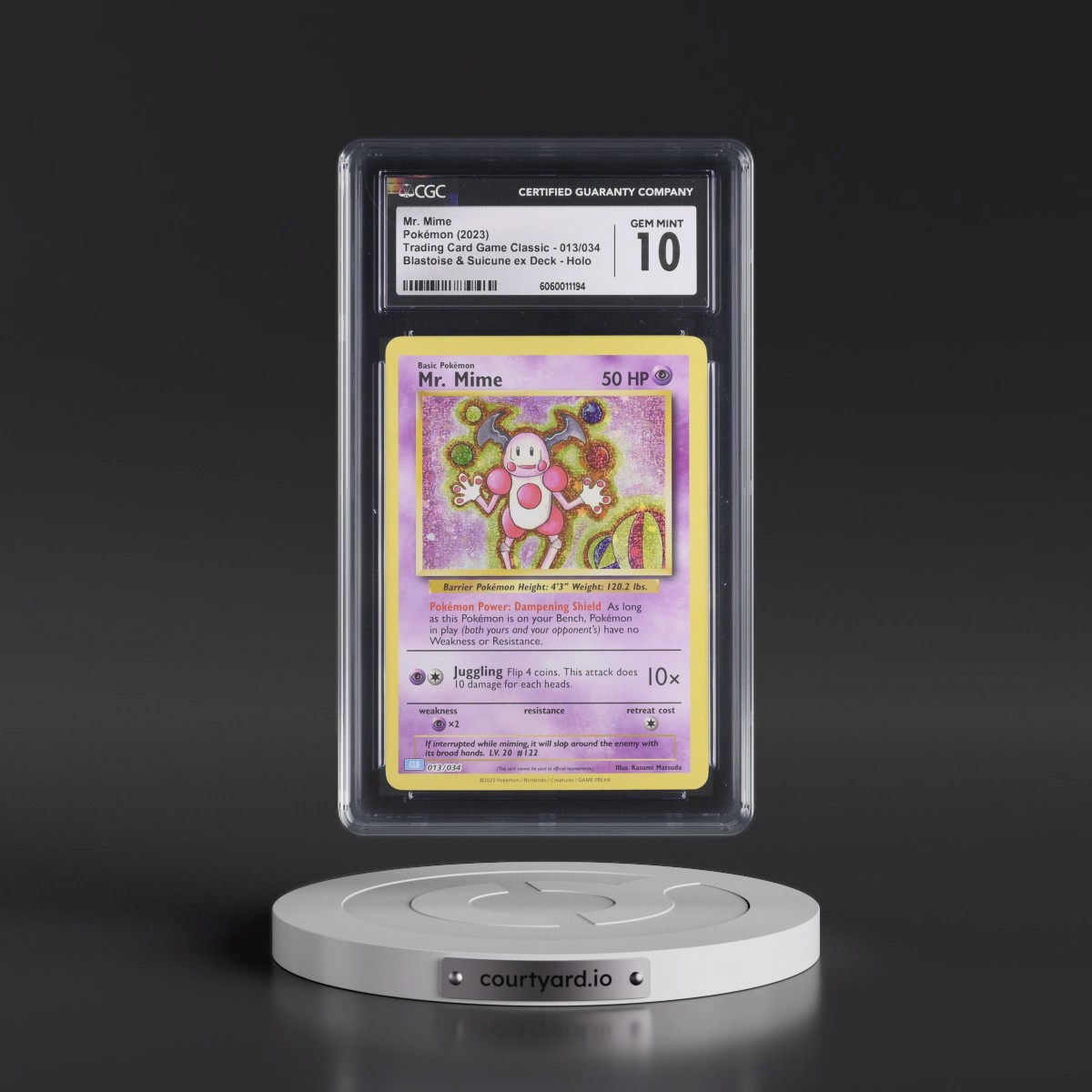 2023 Trading Card Game Classic - CLV, CLC, CLB #013/034 Mr. Mime - Blastoise & Suicune ex Deck - CLB Holo (CGC 10 GEM MINT)