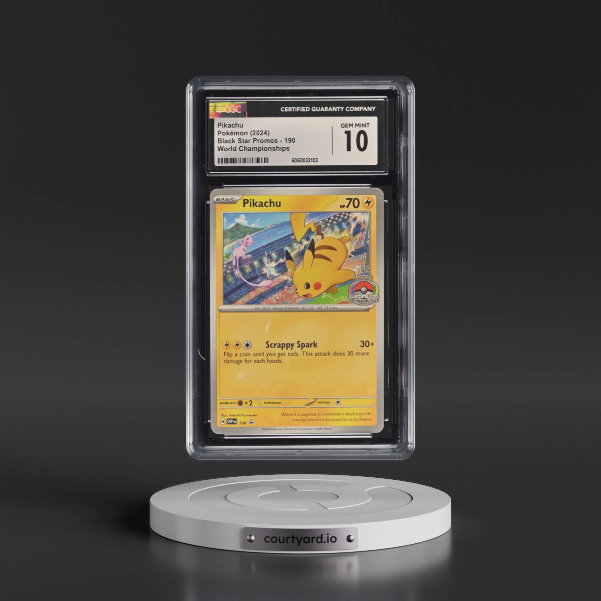 2024 Pokémon Svp EN-SV Black Star Promo #190 Pikachu - World Championships (CGC 10 GEM MINT)