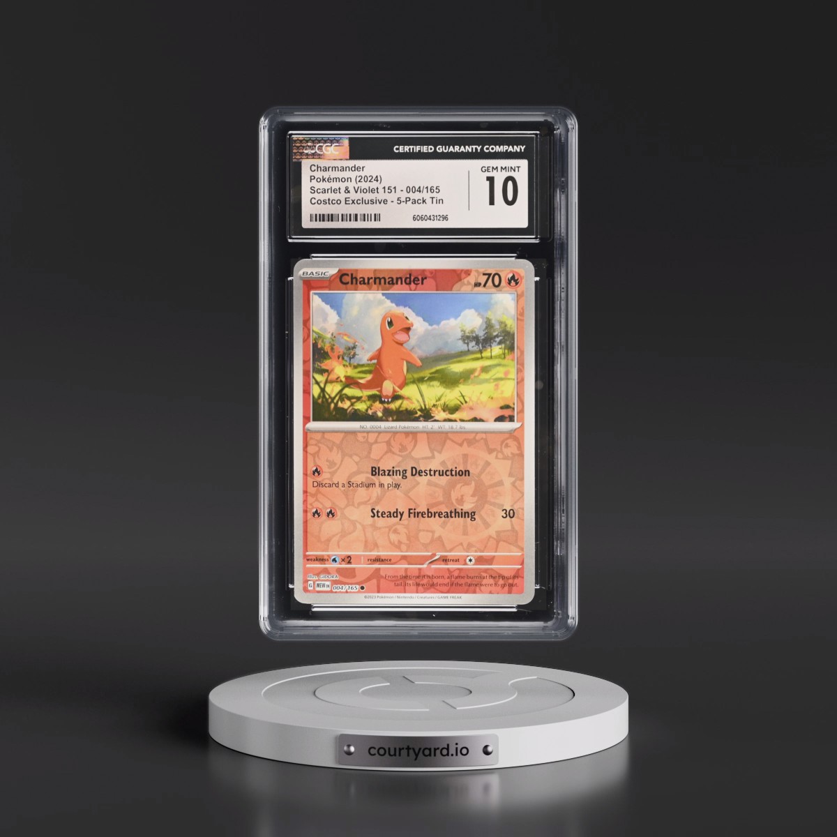 2023 Scarlet & Violet 151 - MEW EN #004/165 Charmander - (Rev. Cos. Holo)Costco Exclusive (2023 on Card) 5-Pack Tin (CGC 10 GEM MINT)