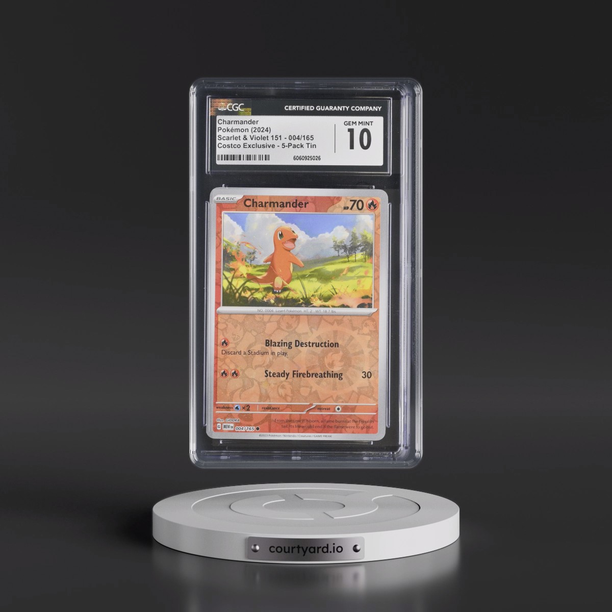 2023 Scarlet & Violet 151 - MEW EN #004/165 Charmander - (Rev. Cos. Holo)Costco Exclusive (2023 on Card) 5-Pack Tin (CGC 10 GEM MINT)
