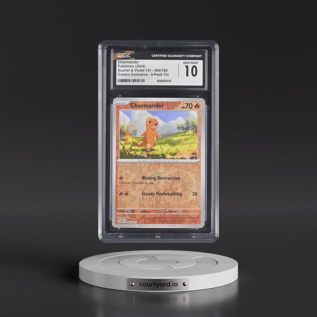 2023 Scarlet & Violet 151 - MEW EN #004/165 Charmander - (Rev. Cos. Holo)Costco Exclusive (2023 on Card) 5-Pack Tin (CGC 10 GEM MINT)