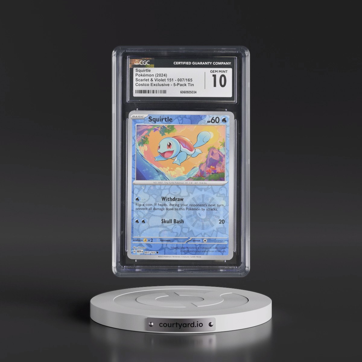2023 Scarlet & Violet 151 - MEW EN #007/165 Squirtle - (Rev. Cos. Holo)Costco Exclusive (2023 on Card) 5-Pack Tin (CGC 10 GEM MINT)