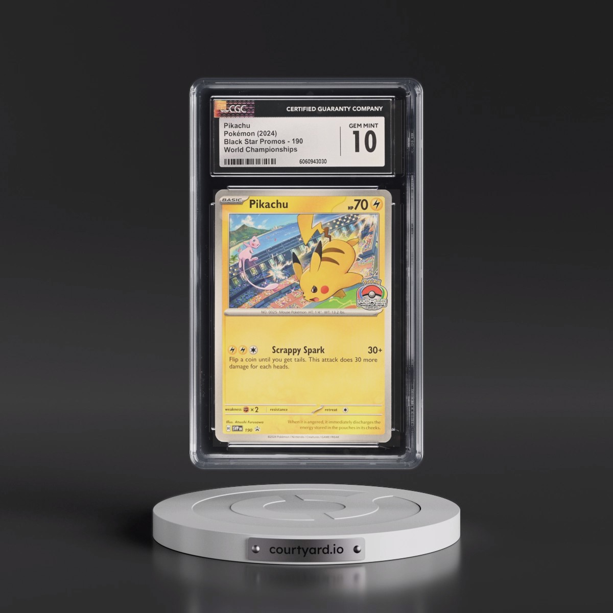 2024 Pokémon Svp EN-SV Black Star Promo #190 Pikachu - World Championships (CGC 10 GEM MINT)