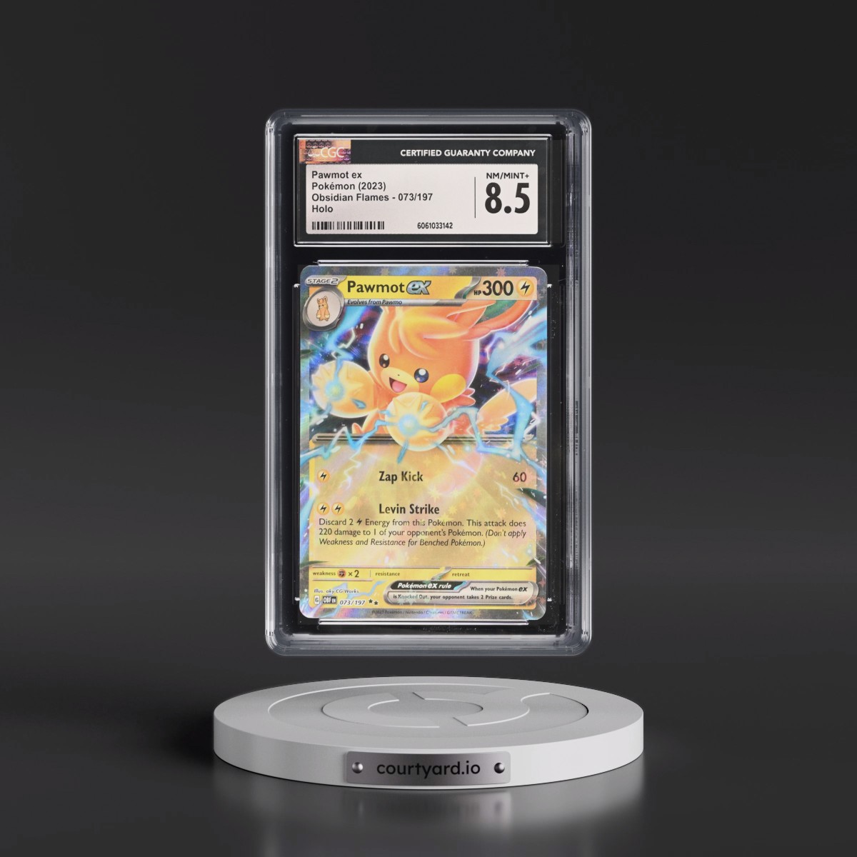 2023 Obsidian Flames - OBF EN #073/197 Pawmot ex - Holo (CGC 8.5 NM-MT+)