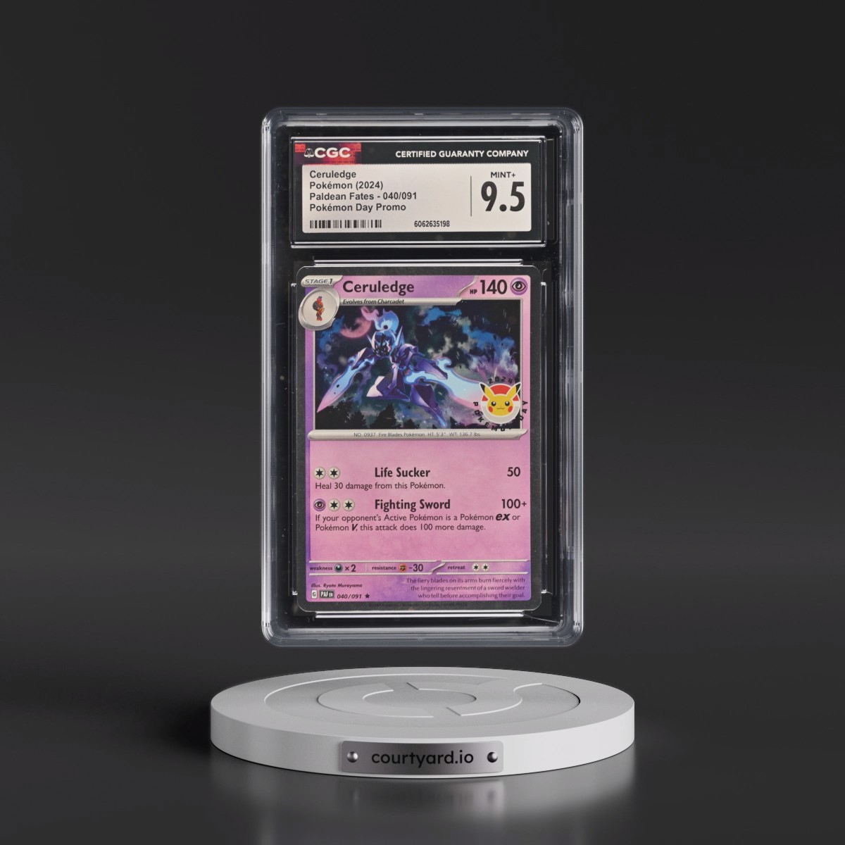 2024 Paldean Fates - PAF EN #040/091 Ceruledge - Pokémon Day Promo (Cosmos Holo) (CGC 9.5 MINT+)